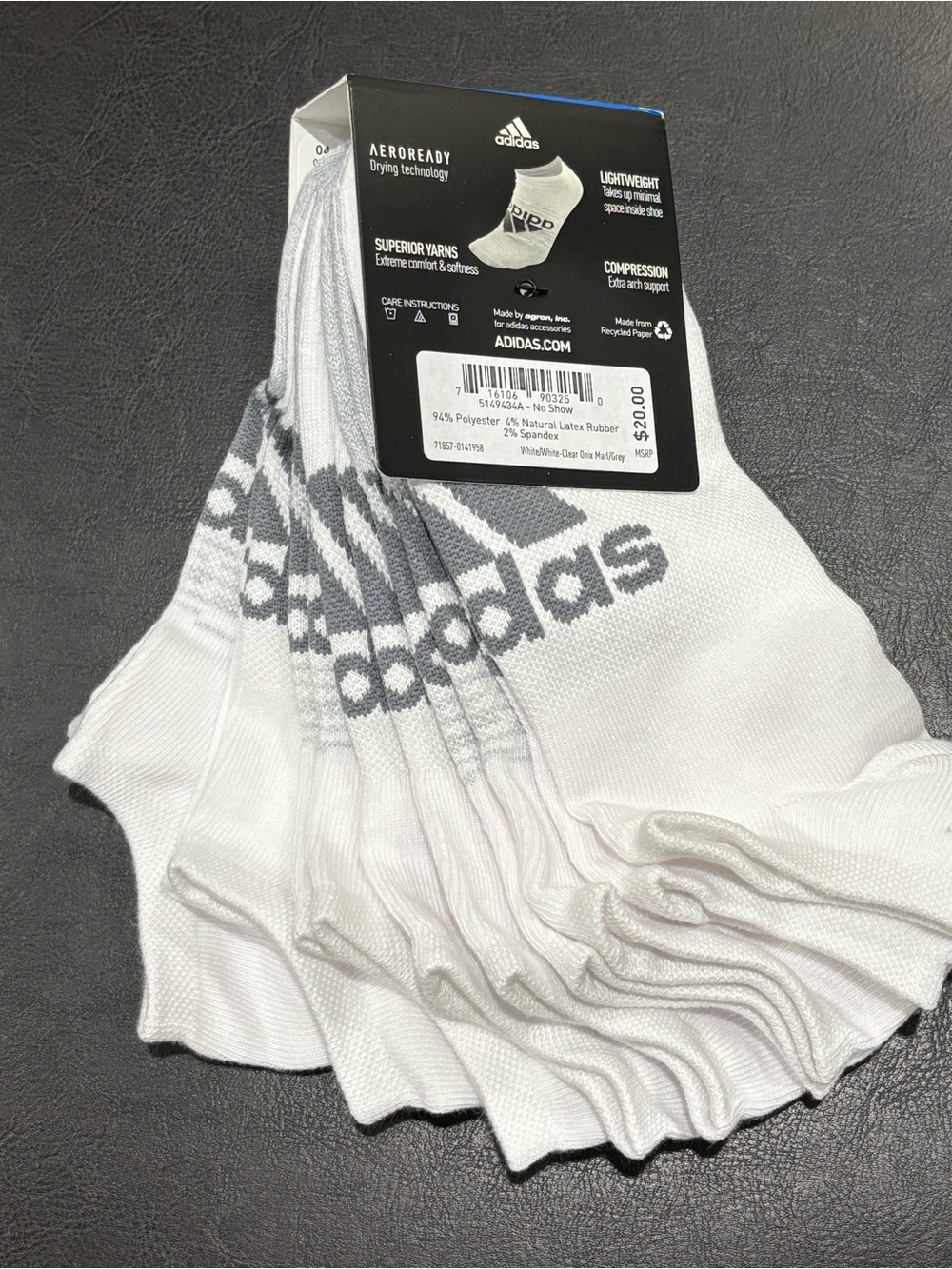 Adidas Men’s Superlite Socks 6 pairs Size 6-12